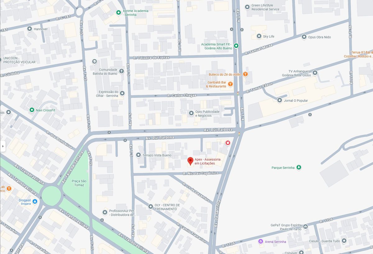Mapa da localização da sede da APEX Licitações na Rua Nicolau Copérnico, Setor Serrinha, Goiânia